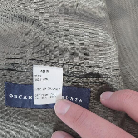 Oscar de la Renta Wool Tweed Blazer Mens 42R Brown Olive Hue Sport Coat Business - Picture 10 of 16